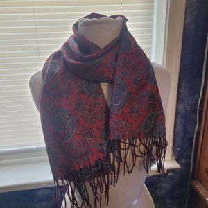 Men's Cashminx Faux Cashmere Formal Dress Scarf Maroon Paisley Made in Germany